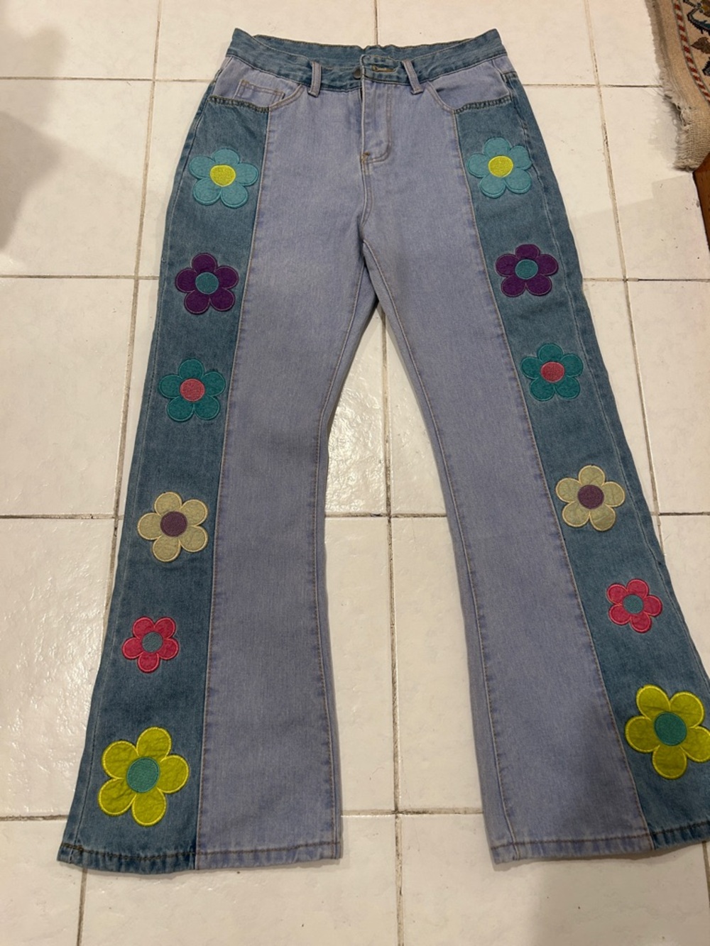 Women's flower power groovy Jeans. Size medium.  One of a kind.!!